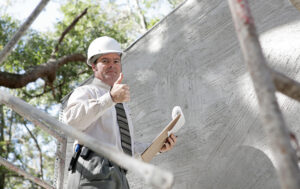 Construction inspector giving the thumbs up after the site looked good according to the OSHA job hazard analysis form PDF.