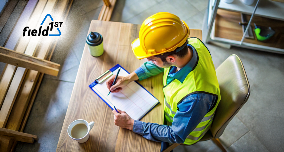 A construction worker filling out an OSHA job hazard analysis template.