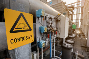 "Corrosive" sign, underlying the importance of job safety.