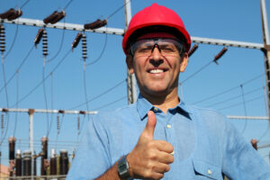 Utility worker with thumbs up.