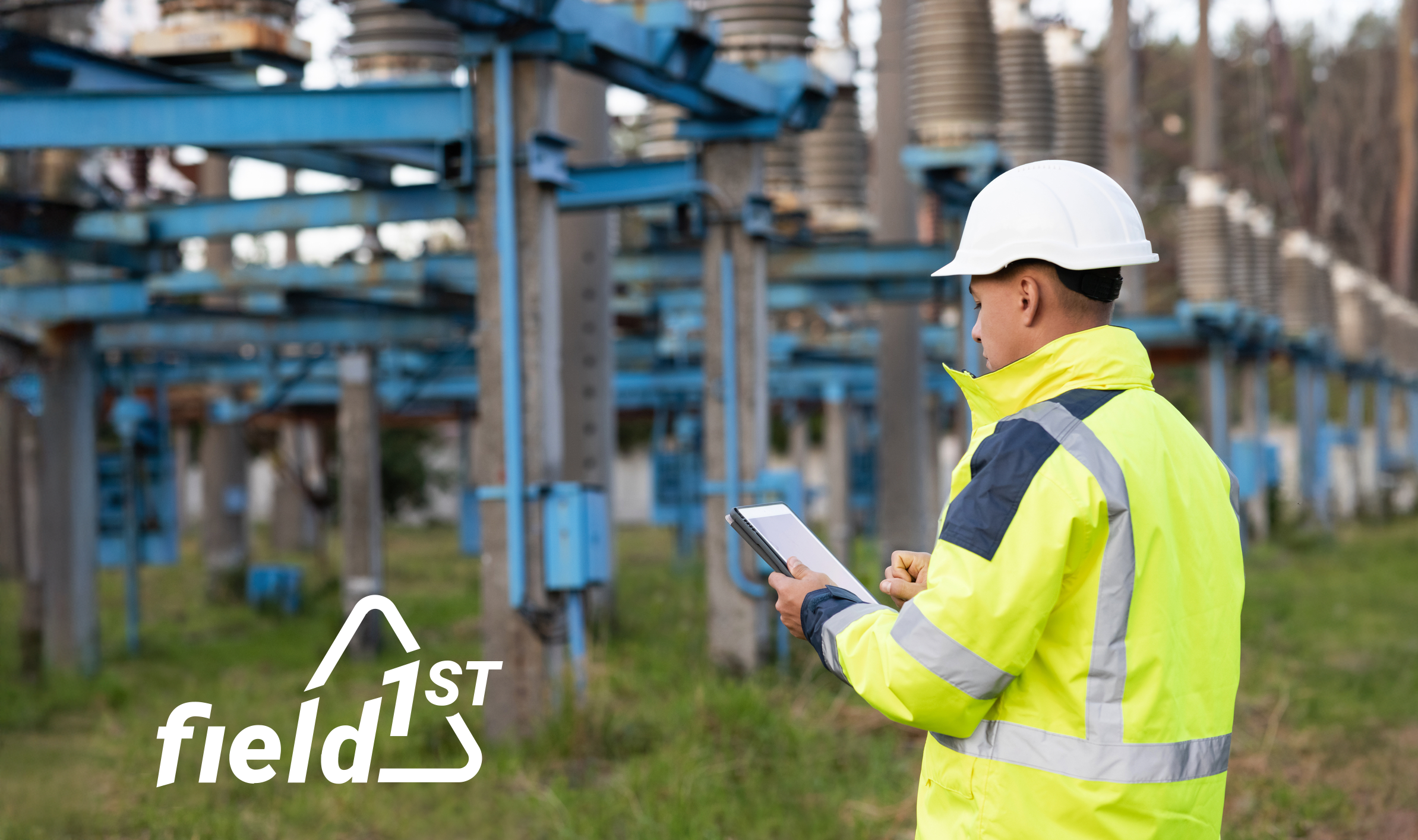 The high-risk industries' safety challenge can be improved with software as seen with this utilities worker using a tablet to check for hazards.